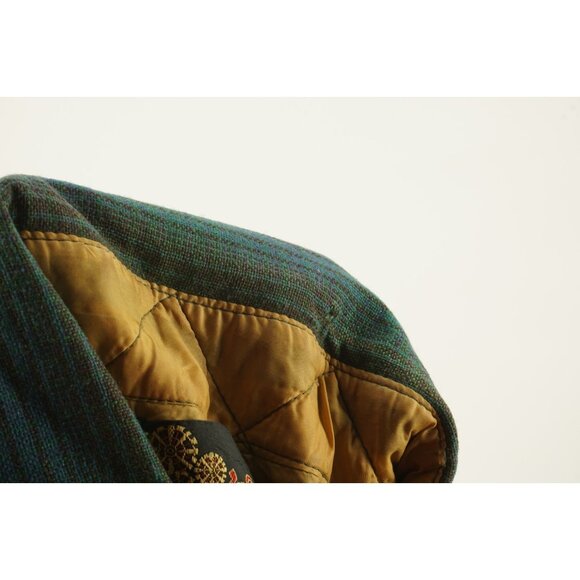 Vintage 1980s Shadow Plaid Wool Board Shirt Mens Medium Blue Green Woven Brushed - Picture 14 of 15